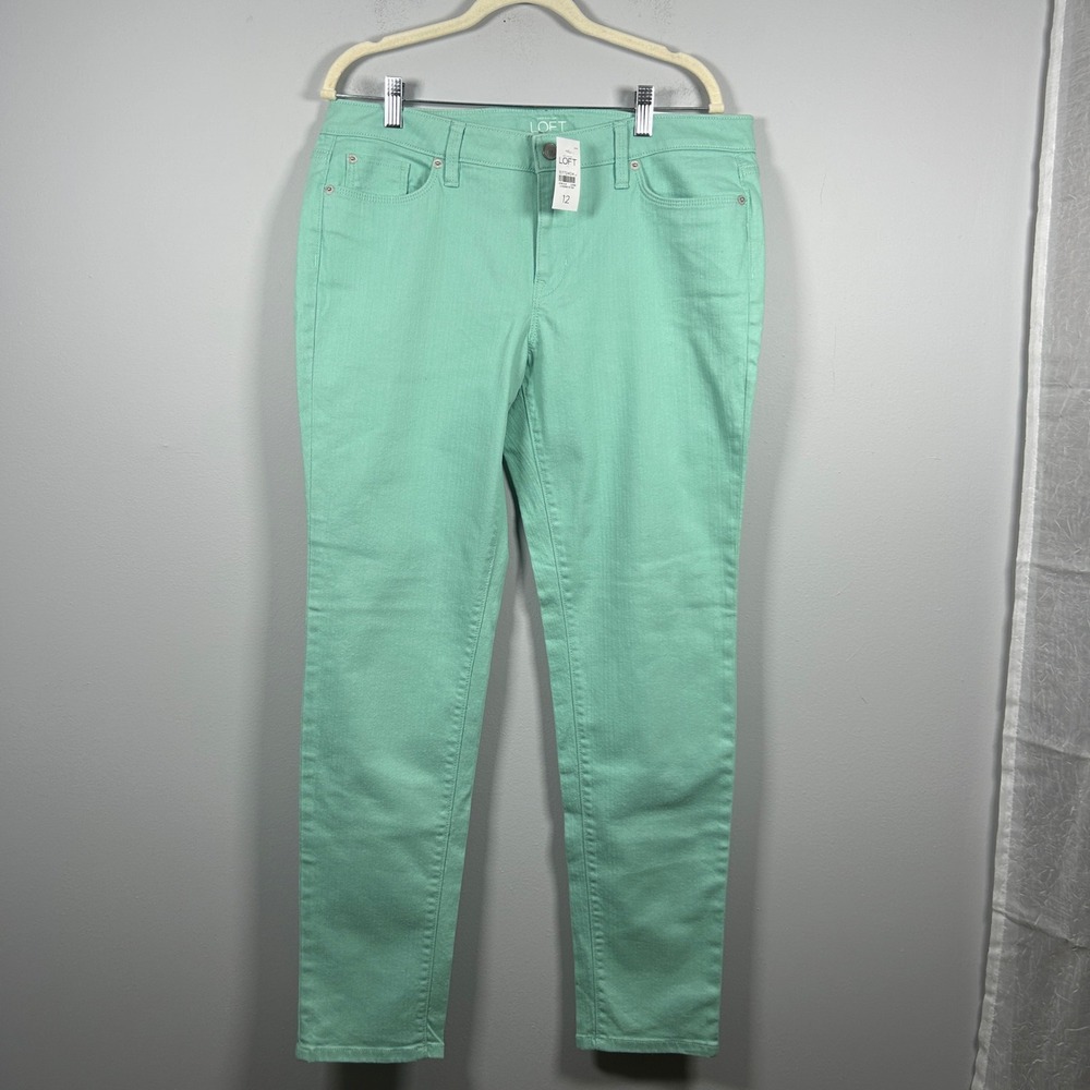 Ann Taylor LOFT Modern Skinny Jeans Womens 12 Mint Green Denim Pants Casual Chic